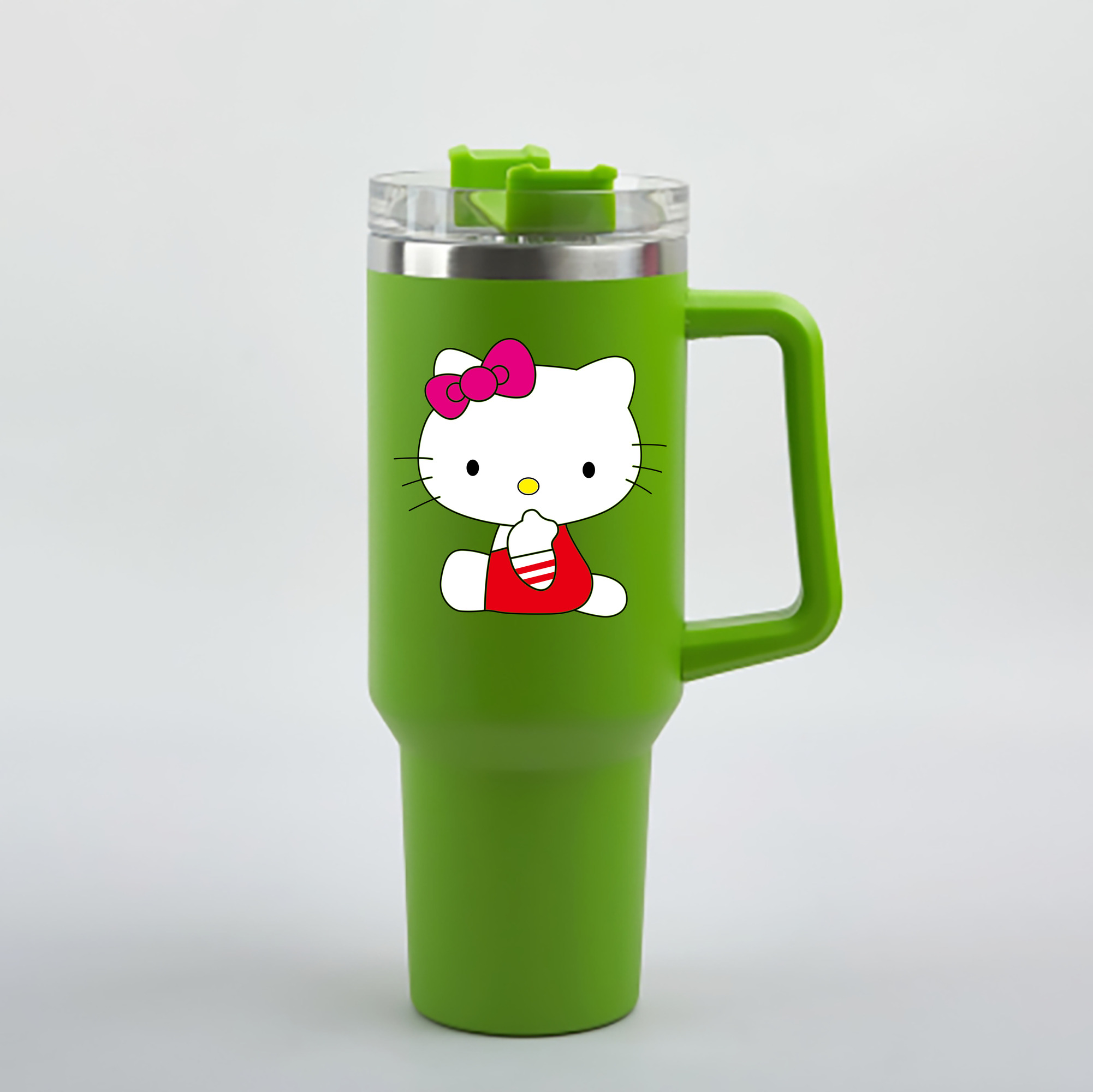 （画像用） Hello Kitty ハローキティ 1200mL車用タンブラー - クリスタルステッカー（プラスチックストロー付き）
